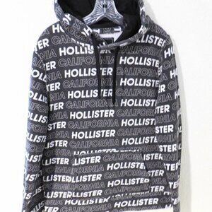 Hollister Black Gray Pullover Hoodie M California Kangaroo Pocket Sweatshirt